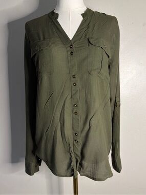 Cato Olive Green Casual Button-Down Shirt